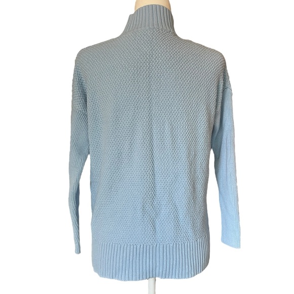 J Crew Swingy Cable Knit Sweater Blue Cotton Mock Neck Oversized Womens XS - Picture 2 of 8